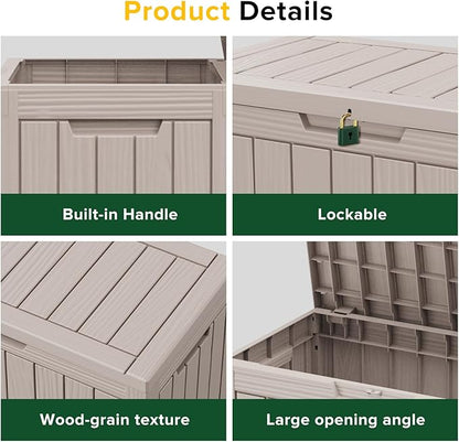 45 Gallon Waterproof Large Resin Deck Box Indoor/Outdoor Lockable Storage Container and Seating for Garden, Pool, and Patio (45 Gallon, Grey)