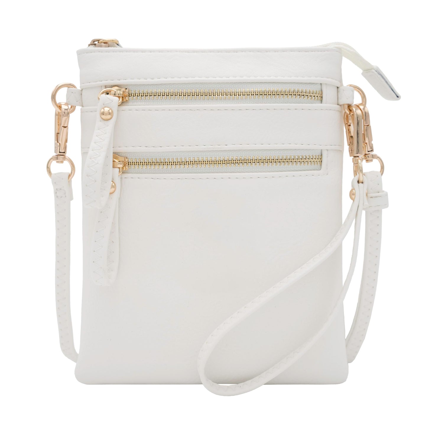 Solene Women's Faux Leather Organizer Multi Zipper Pockets Handbag With Detachable Wristlet Crossbody Bag-WU002(White)