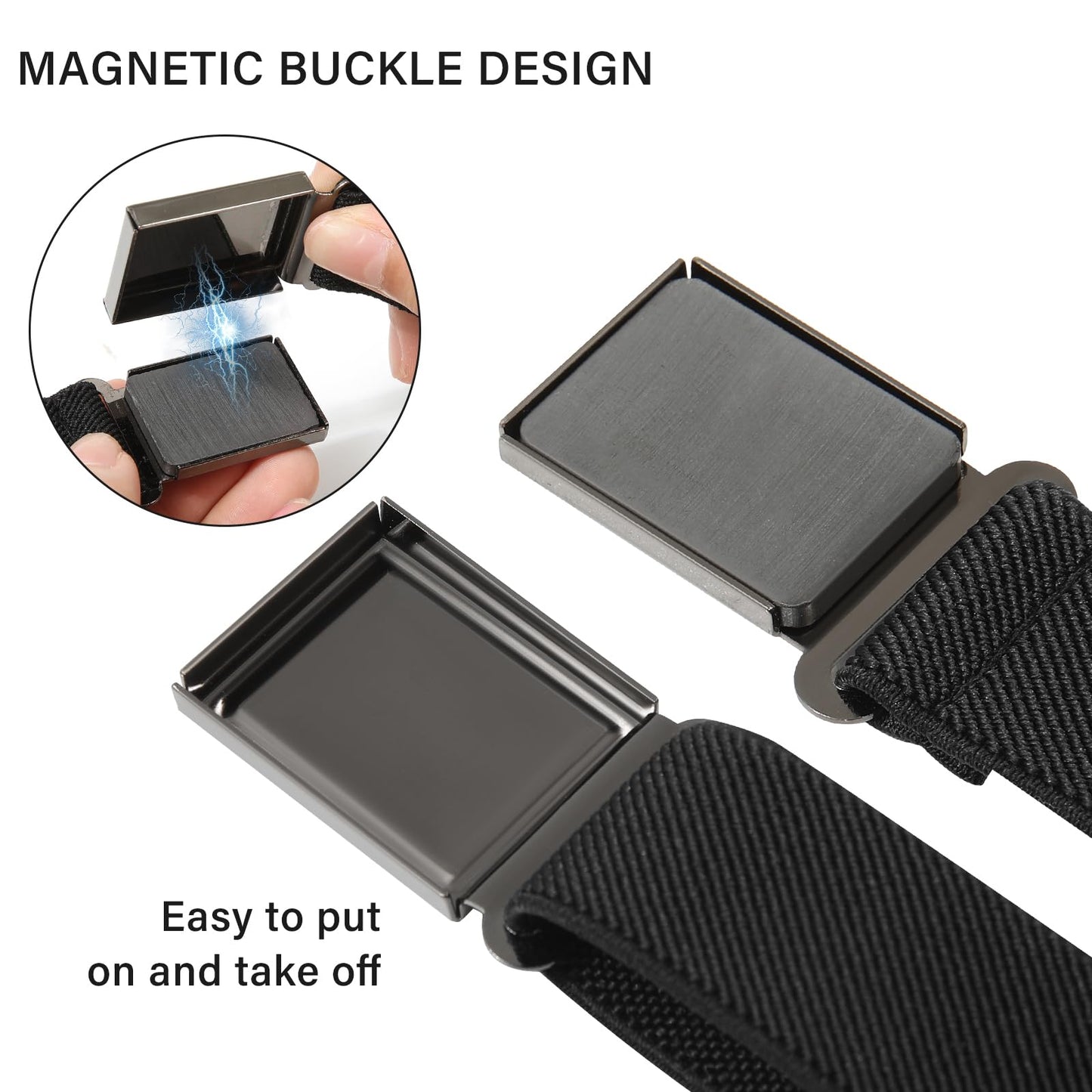 AWAYTR 3 PCS Kids Adjustable Magnetic Belts - Easy to Use Magnetic Buckle Belt for Boys and Girls (Gunmetal Buckle- Black/Navy blue/Brown)