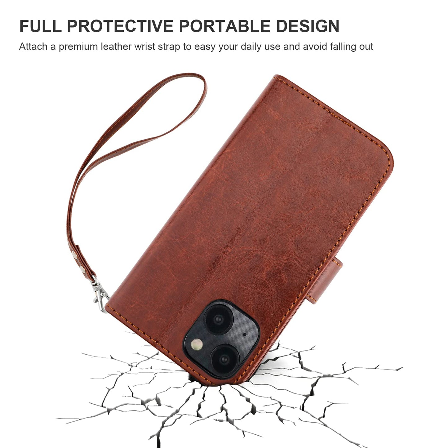 Bocasal Detachable Wallet Case for iPhone 14 RFID Blocking Card Slots Holder Premium PU Leather Magnetic Kickstand Shockproof Wrist Strap Removable Flip Protective Cover 5G 6.1 inch (Brown)