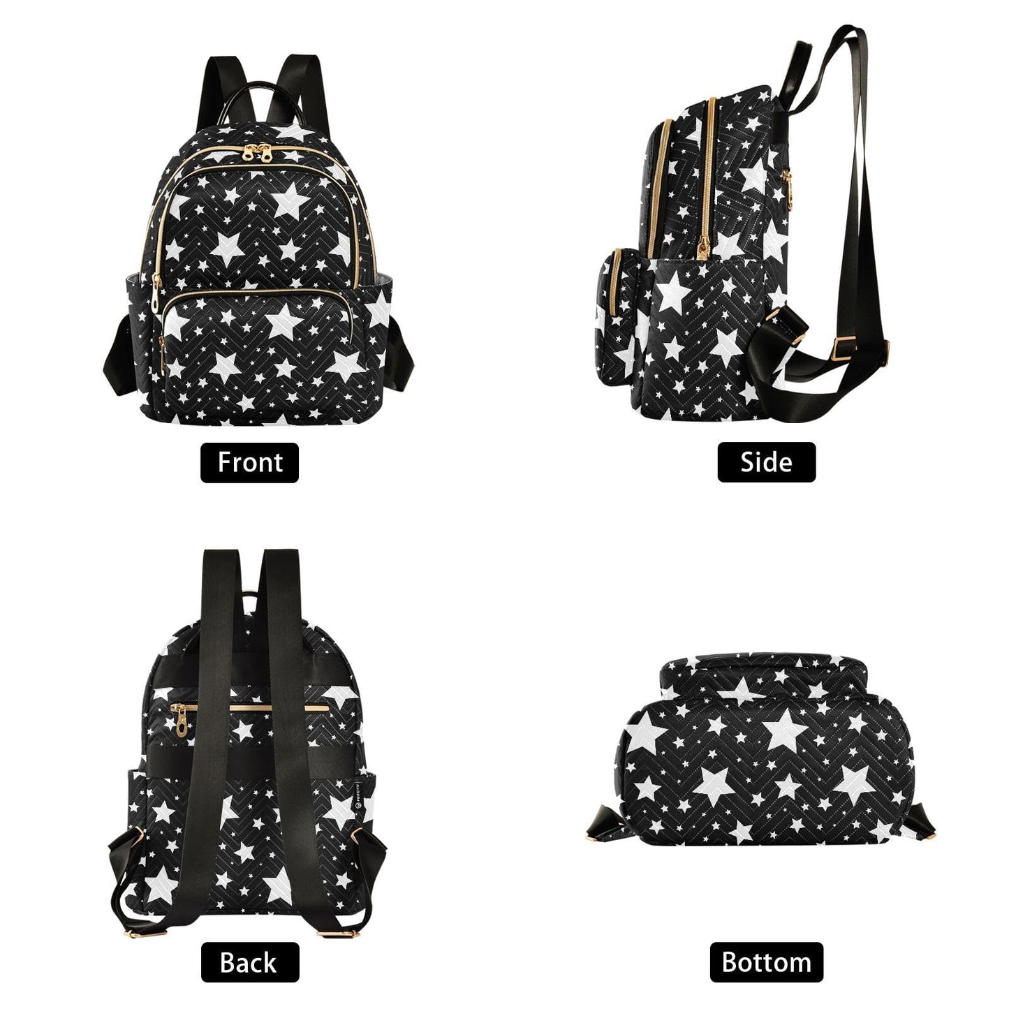 Sletend Mini Backpack Star Black White Fashion Backpack Purse for Women,Handbag Shoulder Bag Casual Daypack, Ladies Gift for College Work (S)