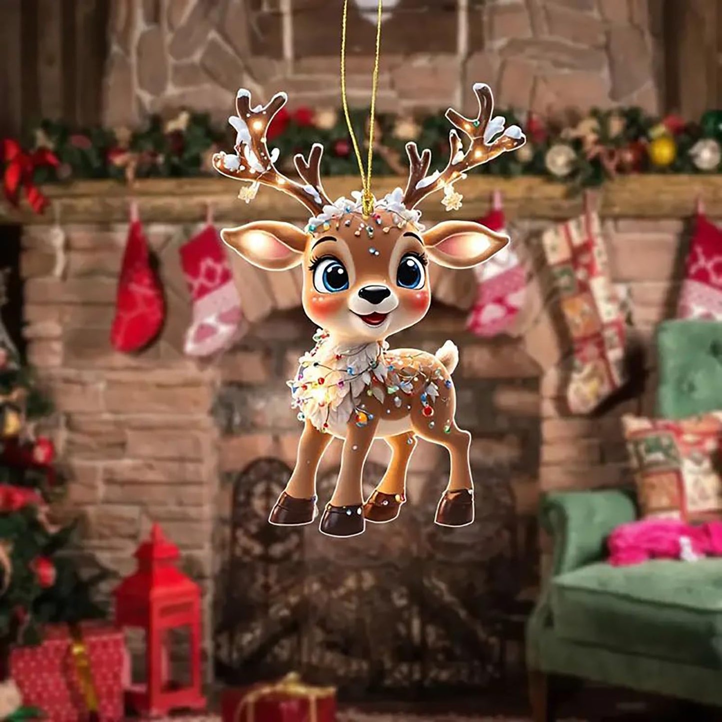 Christmas Tree Ornament Decoration,9Pcs Christmas Tree Acrylic Pendant, Cute Reindeer Xmas Tree Accessories Christmas Pendants Hanging, Fun Reindeer Christmas Ornament