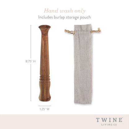 Twine Acacia Wood Mojito Muddler for Cocktails with Jute Storage Pouch, Bar Accessories, Cocktail Muddler, Drink Muddler, Set of 1, Wood Grain
