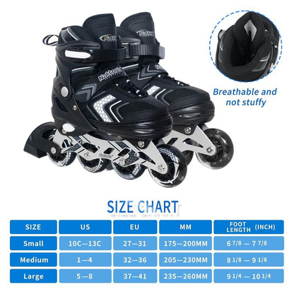 Nattork Adjustable Inline Skates for Girls and Boys with Full Light up Wheels, Beginner Roller Skates for Kids Youth Purple Pink Blue Black