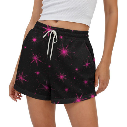 Black Pueple Sweat Shorts For Women Lightweight Breathable Comfortable Athletic Shorts With Pockets Women Elastic Waist Soft Casual Sweat Drawstring Design Loose Fit Beachwear Fashion Trendy,XL