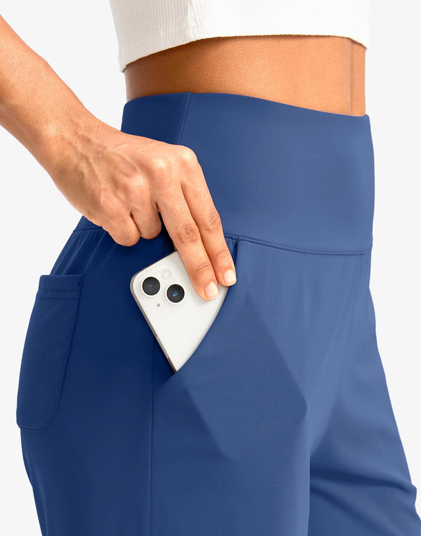 G Gradual Women's Bermuda Long Shorts with Pockets 7" High Waisted Knee Length Shorts for Women Walking Athletic Workout(Blue-L7,L)