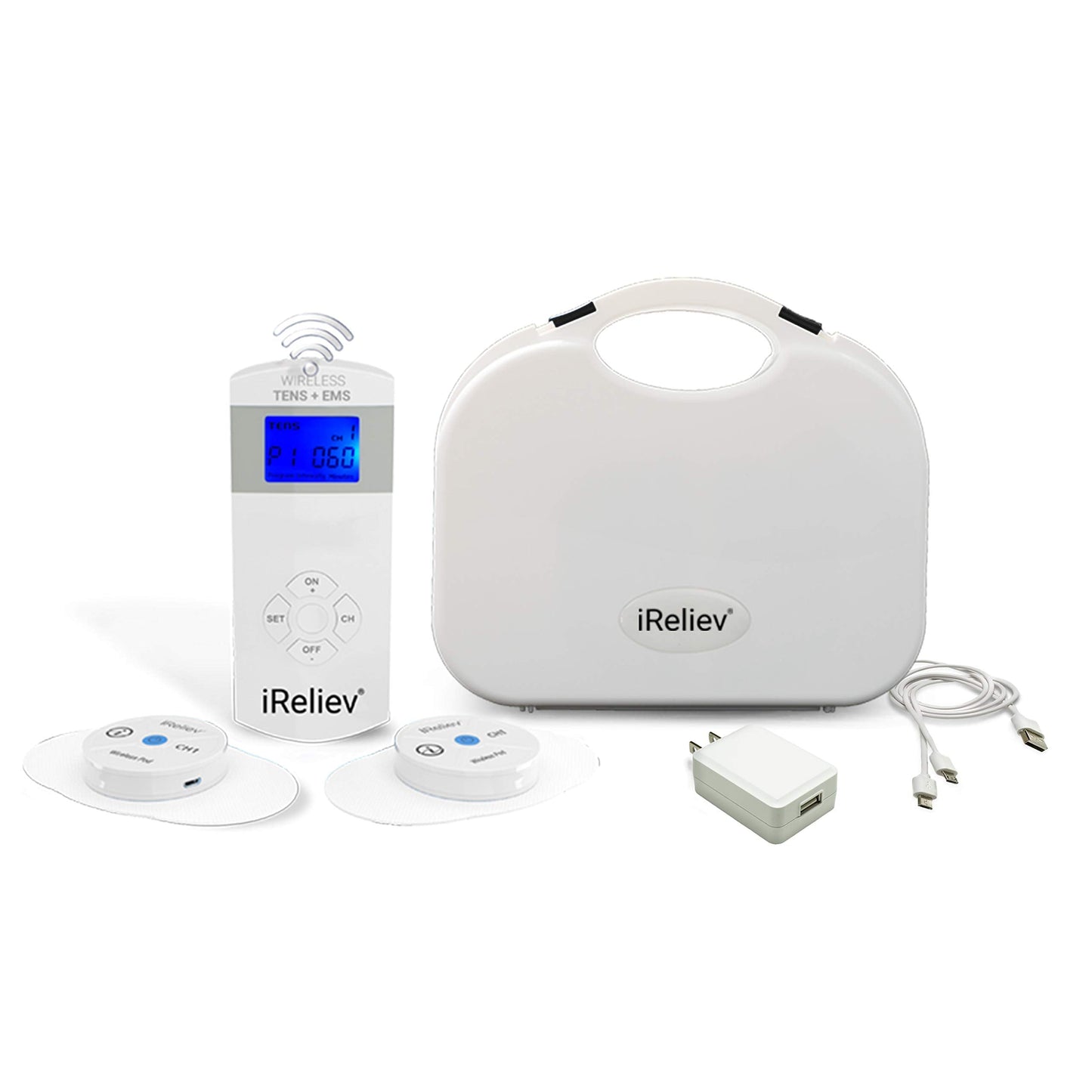 iReliev Wireless TENS + EMS Therapeutic Wearable System Wireless TENS Unit + Muscle Stimulator Combination for Pain Relief, Arthritis, Muscle Conditioning, Muscle Strength
