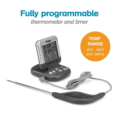 Polder Digital In-Oven Thermometer/Timer, White