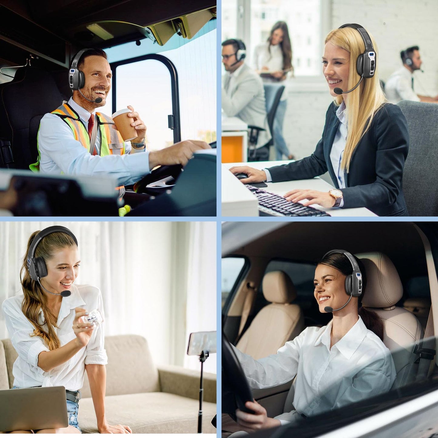 BRAMMAR Trucker Bluetooth Headset with AI Noise Cancellation Microphone, Trucker Headset with 65Hrs Talk Time & Mute Button, Multipoint Connection, Bluetooth Headsets Fit for Truck Drivers/Cell Phones