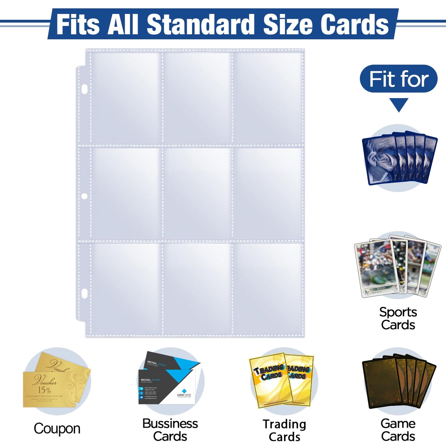648 Pockets Double Side Trading Card Sleeves, Fabmaker 9 Pocket Card Sleeves Binder Sheets for 3 Ring Binder, Long-Lasting Trading Cards Binder Sleeves Compatible with MTG, Baseball, Game