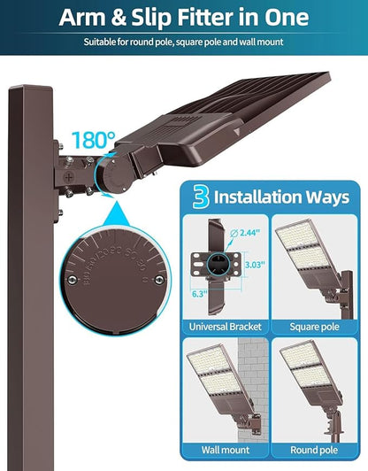 4PCS LED Parking Lot Lights 320W 250W 200W, LED Shoebox Light 5700K 5000K 4500K Arm&Slip Fitter Mount, DLC Listed Outdoor Pole Light with Photocell, IP65 Commercial Street Area Flood Lighting 100-277V