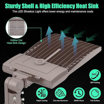 BBESTLED 480 Volt LED Parking Lot Light 240W LED Shoebox Parking Pole Lights with Slip Fitter, 33600LM 5000K IP65 DLC Listed Stadium Flood Light for Street Industries Roadways (277-480VAC Input)