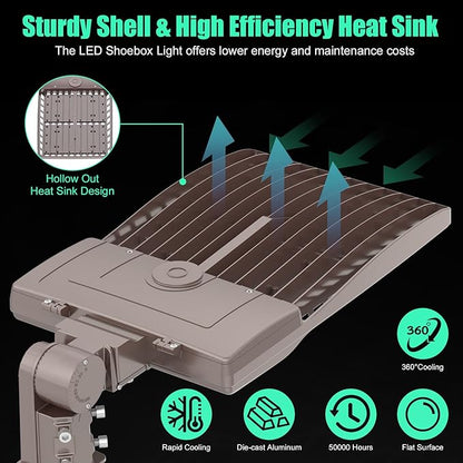 480V 320W Parking Lot Light LED Pole Light w/Slip Fitter Mount, UL DLC Listed LED Shoebox Lights 44800LM 5000K Flood Lights 277-480VAC Input, 480Volt Outdoor Commercial Roadway Street Fixtures