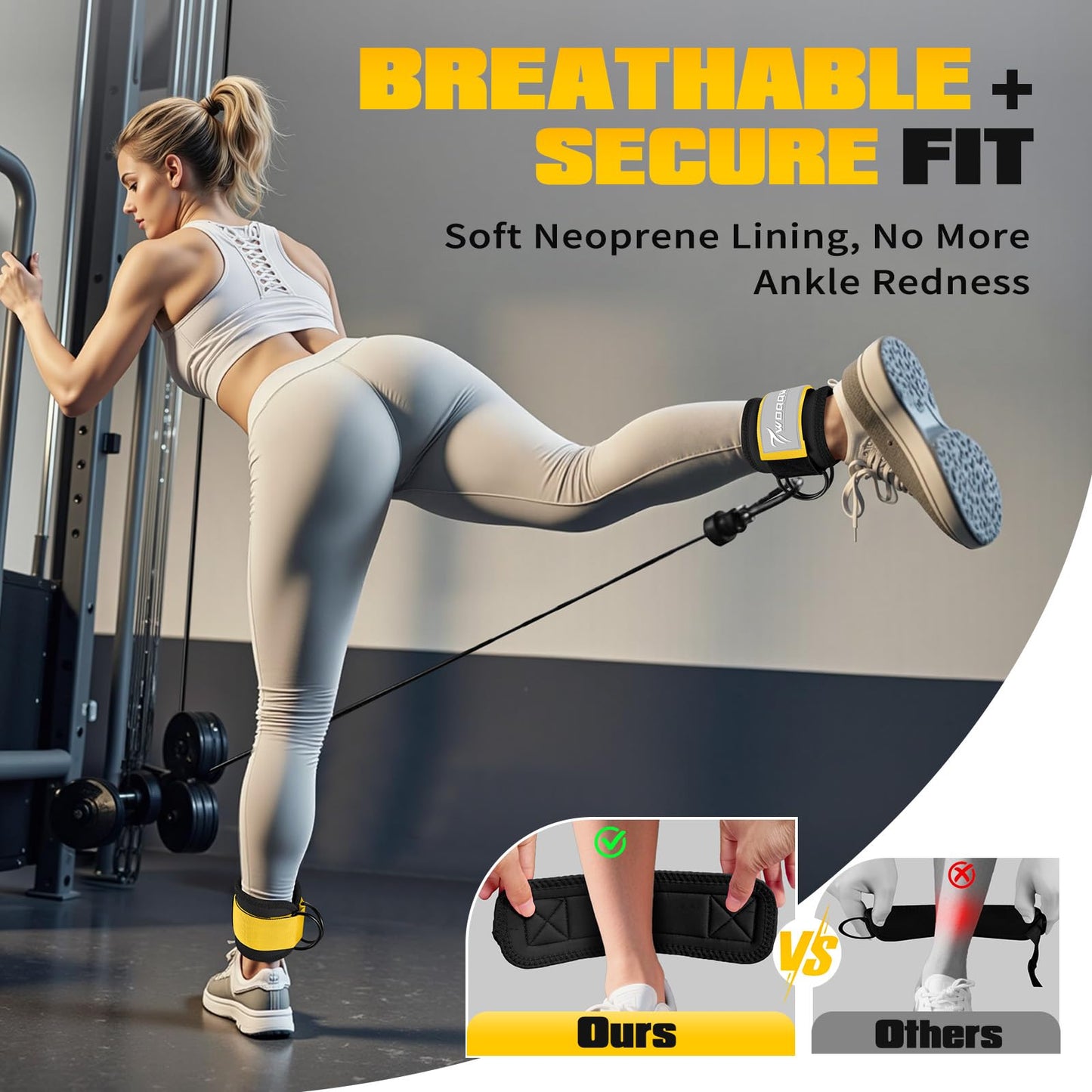 Ankle Resistance Bands with Cuffs, Leg and Glutes Workout Equipment, Resistance Bands with Ankle Straps for Cable Machine Kickbacks, Booty Workouts, Lower Body Exercises - Home Gym Exercise Equipment
