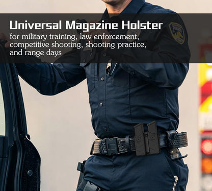 Universal Double Magazine Holster, 9mm 40 45 Magazines Pouch Adjustable Retention Dual Stack Mag Holder for Glock, S&W, Ruger, Sig Sauer, Taurus, Beretta, Springfield and More Similar-Size Mags