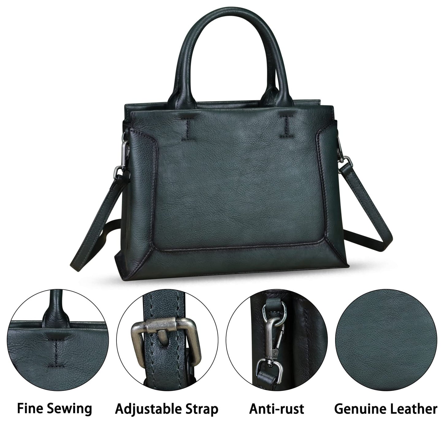 Genuine Leather Satchel for Women Leather Handbag Top Handle Bags Handmade Purse Crossbody Handbags Tote Bag (Darkgrey)