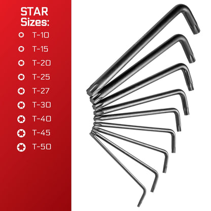 35-Piece Long Arm Ball End Hex (Allen) Key Wrench Set, Metric, SAE and Torx Keys, S2 Steel, 1.27mm to 10mm, 0.05 to 3/8 in, and T10 to T50, for Automotive, Bicycle, Household and Furniture Repair