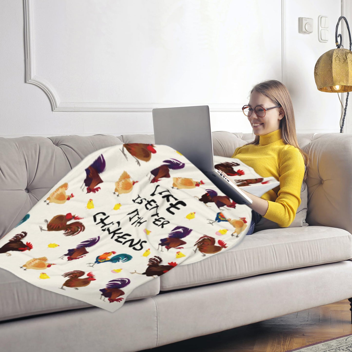 Chicken Blanket Rooster Flannel Throw Blanket 60"x50" Blanket for Adult and Kids Decorative Blankets Funny Soft Cozy Blanket