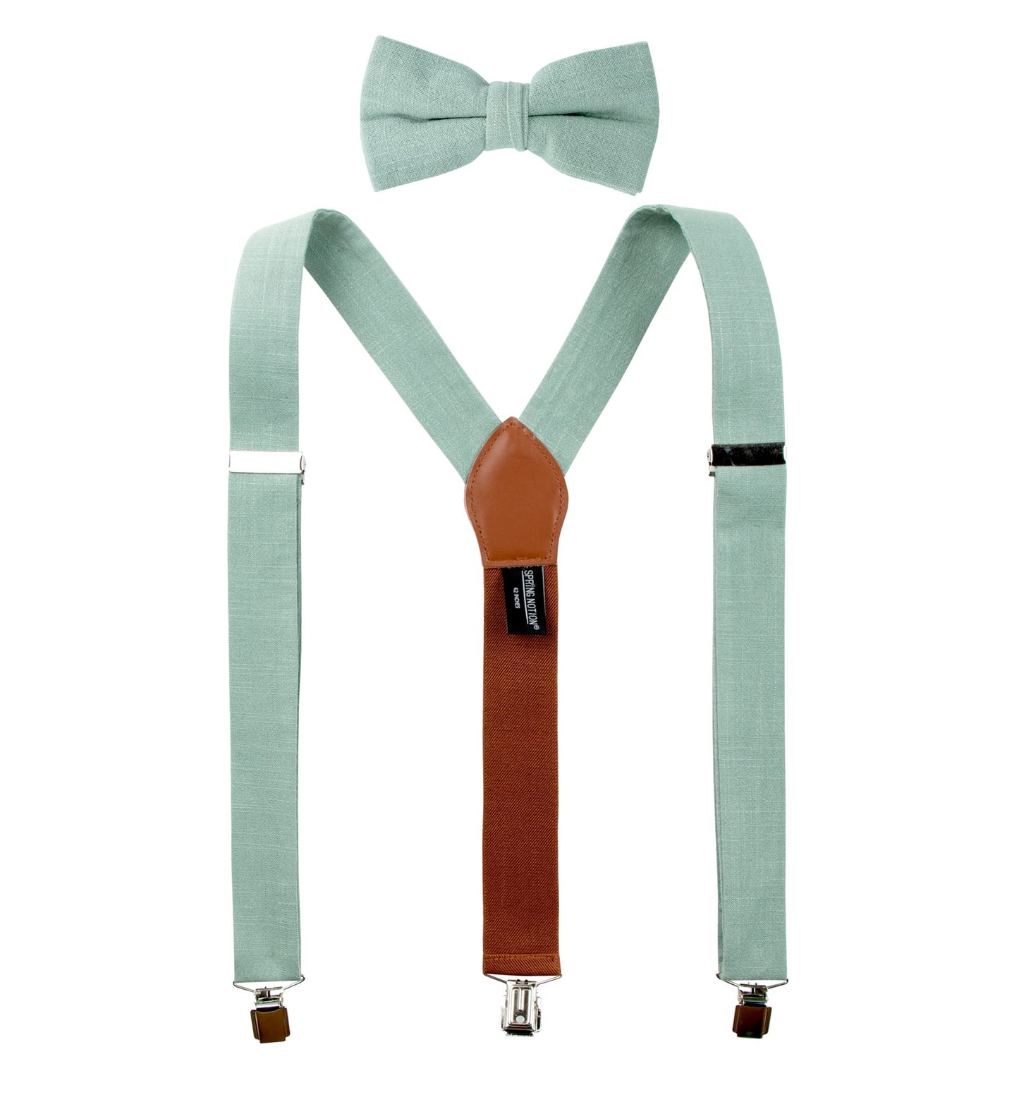 Spring Notion Mens' Linen Blend Suspenders and Bow Tie Set for Groomsmen Wedding, Sage 48 Inch