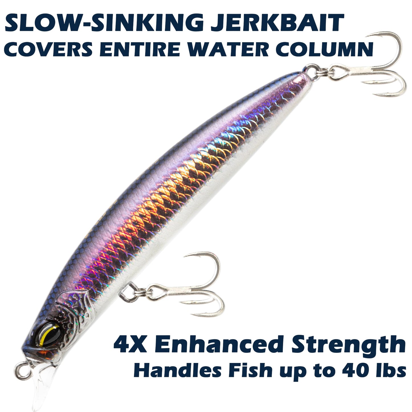 MYSOAS Jerkbait Fishing Lure Minnow 119S, Slow Sinking Saltwater Surf Fishing Lures with Tungsten Weight, Long Cast System, Through-Wire Construction, BKK 4X Hooks, for Halibut Striped Bass Surf Perch