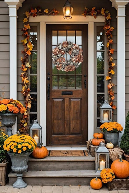 Fall Wreaths for Front Door, 24 inch Fall Hydrangea Wreaths for Front Door Outside Large Artificial Autumn Floral Wreath for Thanksgiving Harvest Christmas Wall Mantel Porch Indoor Outdoor Decor