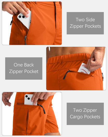 Pudolla Men's Hiking Cargo Shorts 9" Lightweight Outdoor Work Shorts for Men Travel Golf Camping Casual with 5 Zipper Pockets(Orange XX-Large)