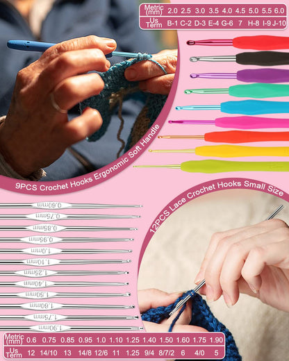 Coopay Crochet Kit for Beginner Adult Kids, 16 Colors Yarn, Portable, Double-Layer Case, Suitable for Kids & Adults