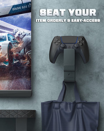 MoKo Controller Holder, Dual Gamepad Controller & Headphone Hanger for Xbox One, Xbox 360, PS3, PS4, PS5, PC, STEAM, Switch/Switch 2, Wall Mount Stand for All Universal Headsets, Black