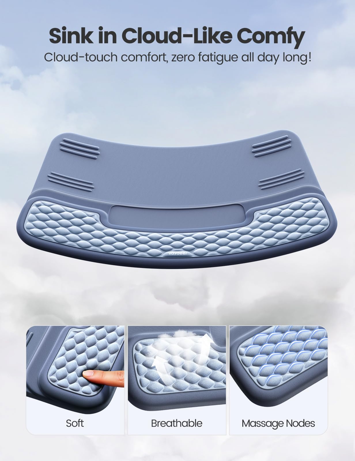 Vaydeer Wrist Rest with Keyboard Stand, Computer Wrist Support Pad, Ergonomic Keyboard Riser Holder Lift Tray with Wrist Pad, Soft Memory Foam Desk Cushion, Palm Hand Typing for Office Home Gift-Blue