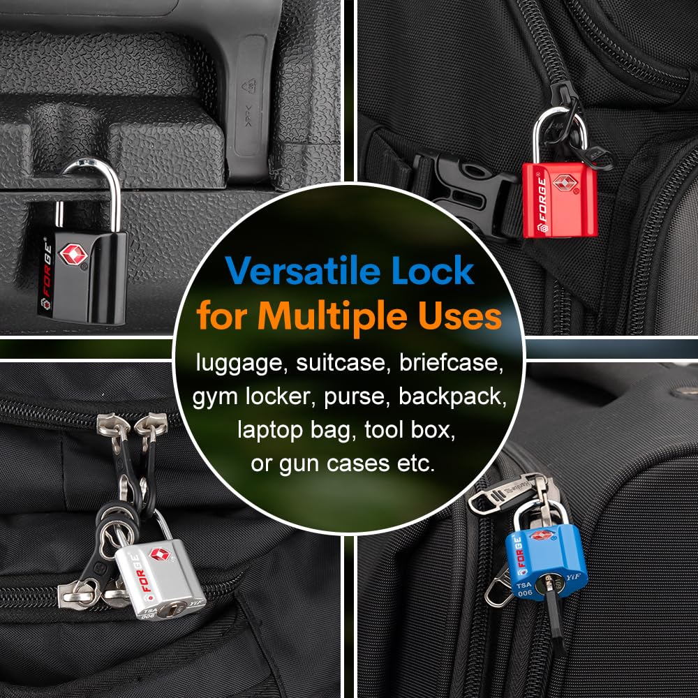 Forge 1'' Wide 1.8'' Tall, TSA Approved Luggage Locks: Key Locks for Travel. Ultra Secure Dimple Key Travel Locks Alloy Body Luggage Locks. Black 2 Pack.