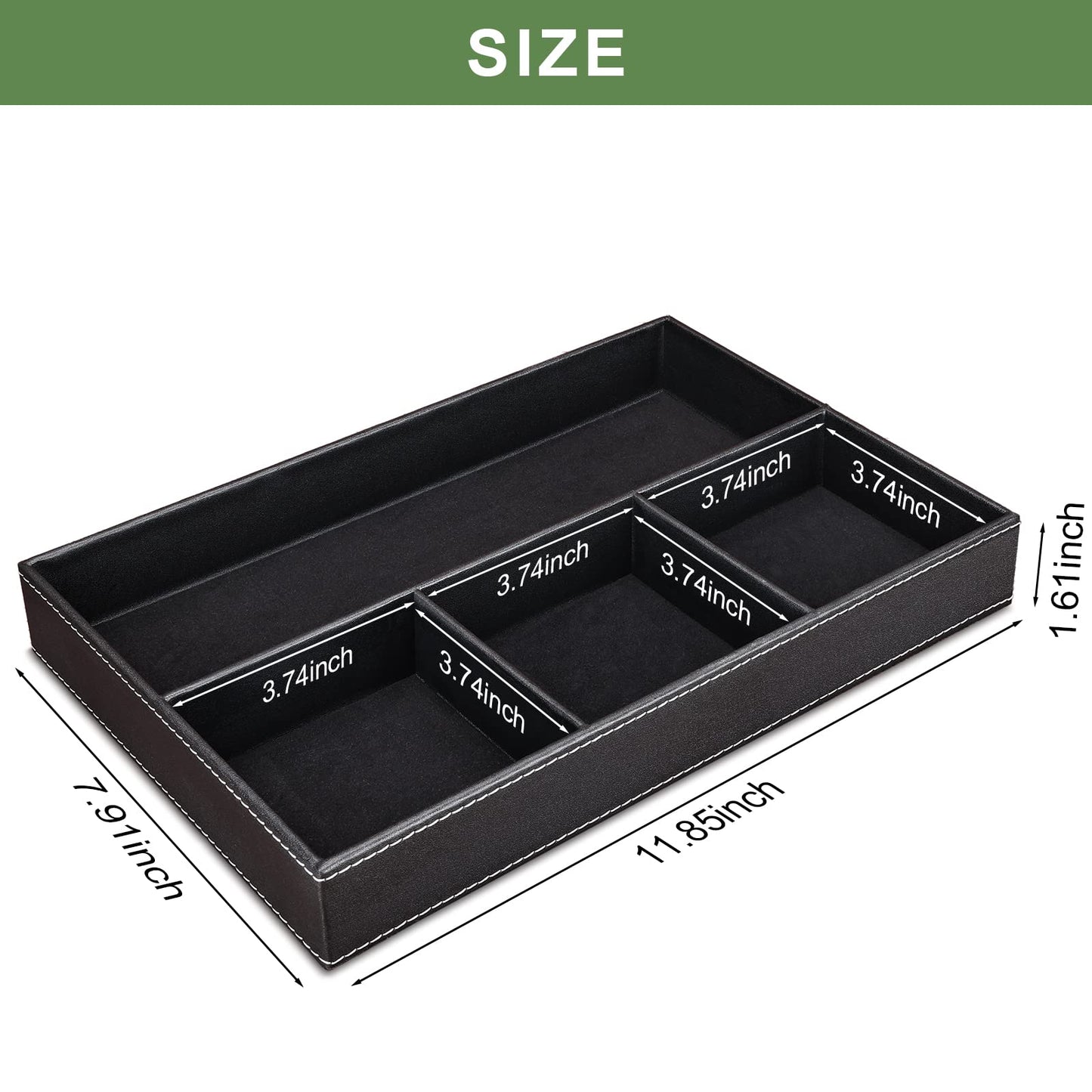 GORESE Faux Leather Valet Tray for Men, Stackable Jewelry Trays Drawer Organizer Tray Nightstand Organizer for Men, EDC Tray for Key, Wallet, Sunglass, Watch, Coin, Phone, Cologne - Black