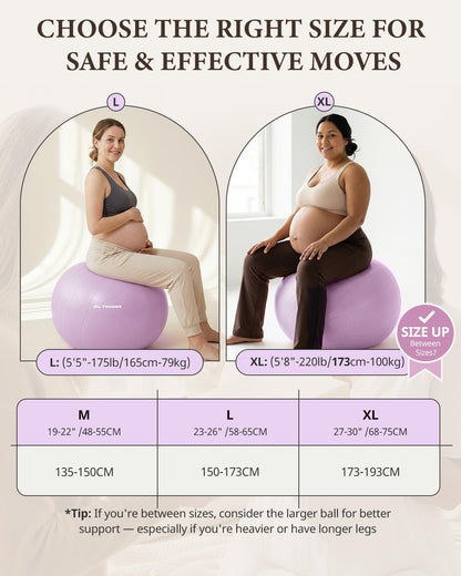 Trideer Pregnancy Birthing Ball, 1.7mm Extra Thick Yoga Ball for Maternity, Labor, Physio, Recovery, Exercise Guide & Daily Comfort Tips for All Trimesters, 1000LB Anti-Burst Non-Slip Stability Ball