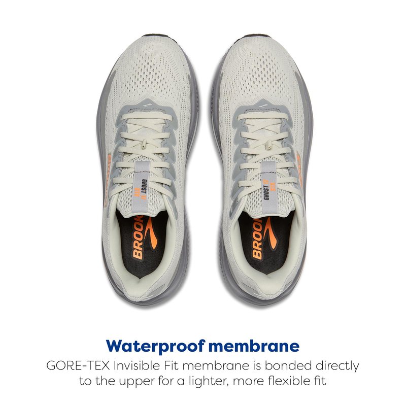 Brooks Men’s Ghost 17 GTX Waterproof Supportive Running & Walking Shoe - Smoke/Primer Grey/Orange - 8.5 Medium