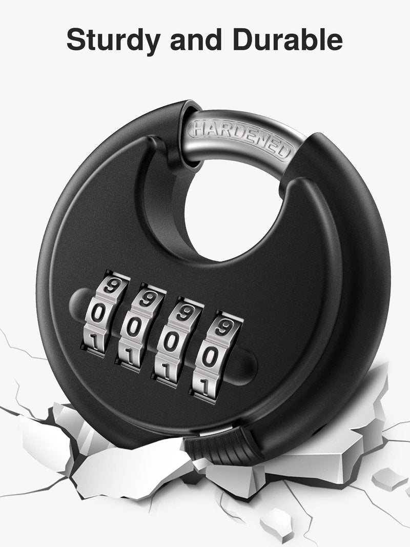 Puroma Combination Lock, 4 Digit Padlock with Hardened Steel Shackle, Keyless Heavy Duty Combo Lock for Outdoor Sheds Fence, Gate Hasps, Storage Unit, School Gym Locker (1 Pack, ‎Black)