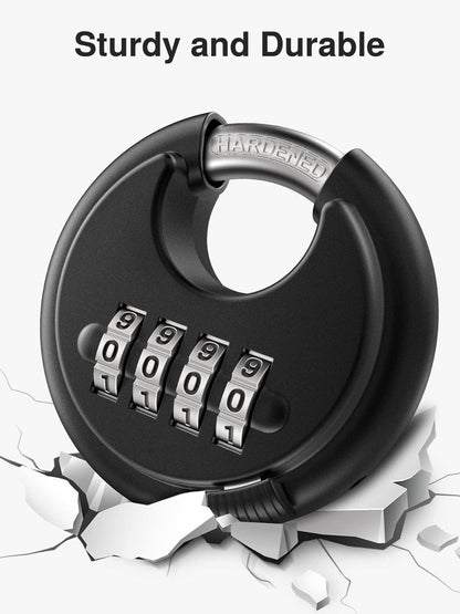 Puroma Combination Lock, 4 Digit Padlock with Hardened Steel Shackle, Keyless Heavy Duty Combo Lock for Outdoor Sheds Fence, Gate Hasps, Storage Unit, School Gym Locker (1 Pack, ‎Black)