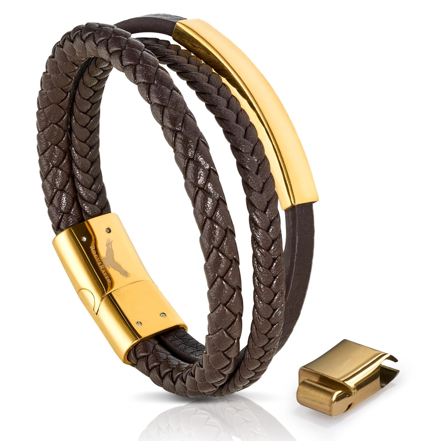 RogueRaven Black Leather Bracelet for Men – Premium Collection – Brown Black Gold Silver | Genuine Leather Mens Bracelet with Stainless Steel Clasp [Adjustable] | In Luxury Gift Box