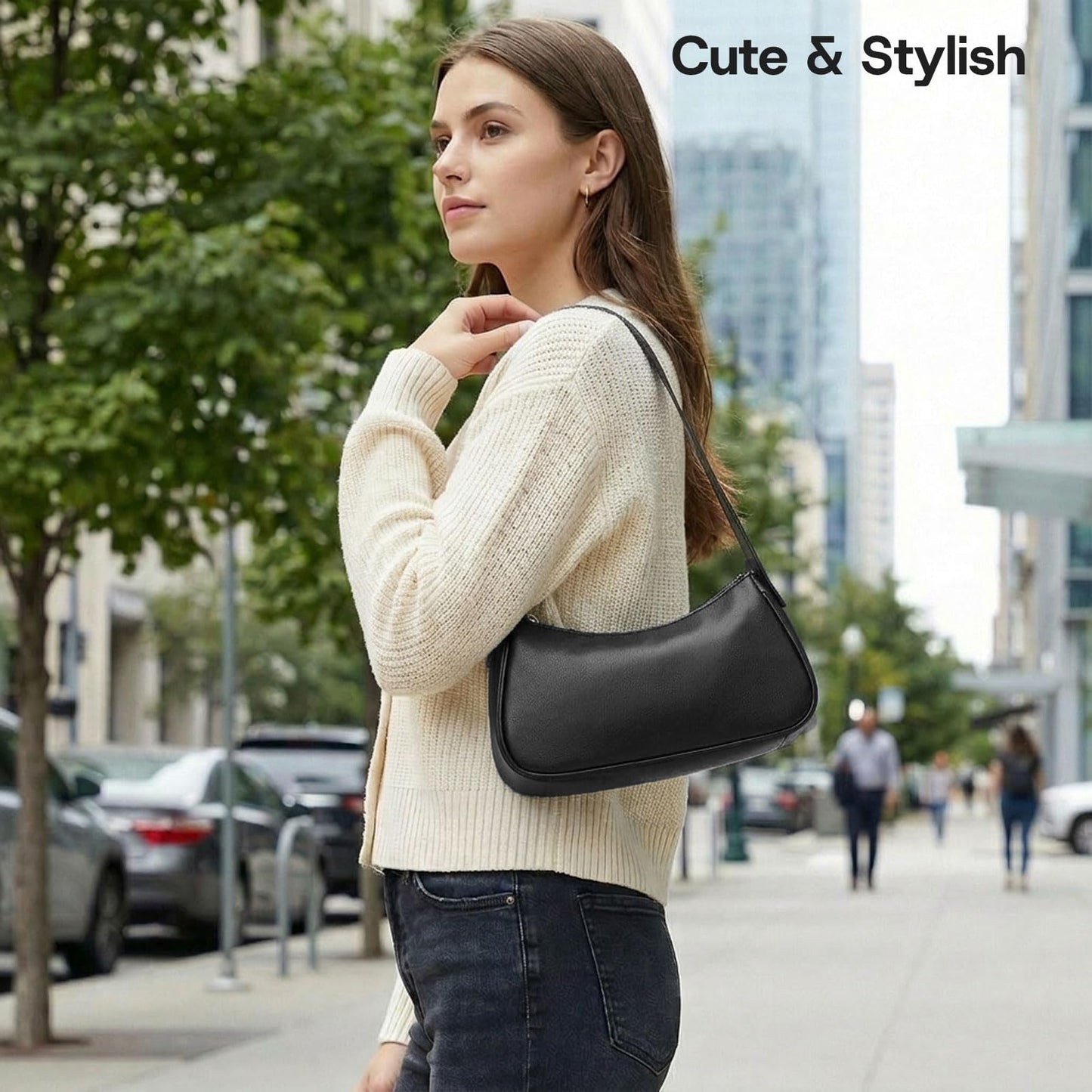 LACOMILA Small Shoulder Bag for Women Cute Mini Purse Trendy Vegan Leather Y2k Crescent Handbag (Black)