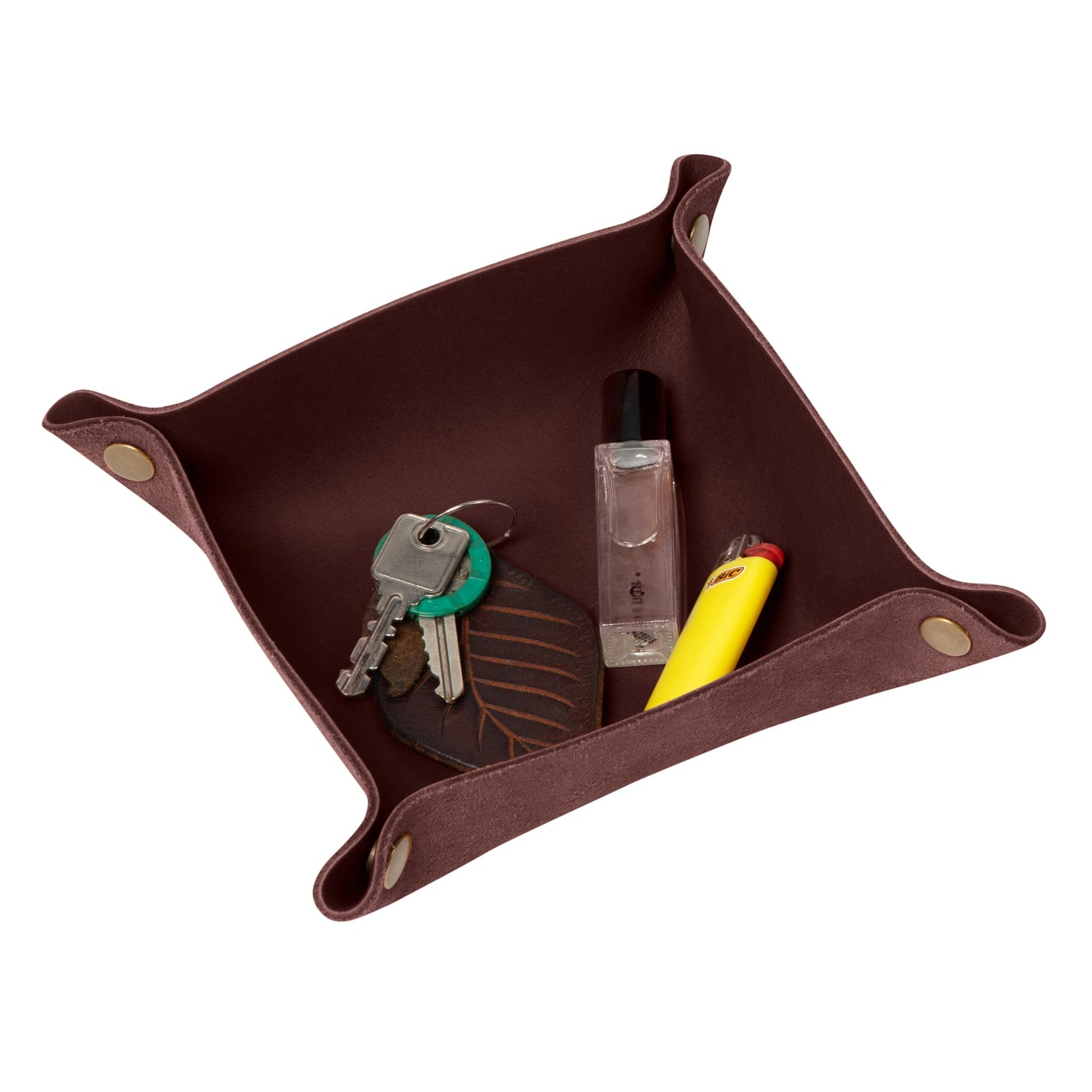 Genuine Leather Valet Tray | Desk Organizer | Catchall | Full Grain Leather Tray | Dimensions 6 x 6 x 1.75” Made in the USA