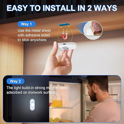 LED Motion Sensor Light Indoor, Magnetic Under Cabinet Lighting Daylight White, Dimmable Rechargeable Puck Lights for Closet, Kitchen, Stairs(4 Pack)
