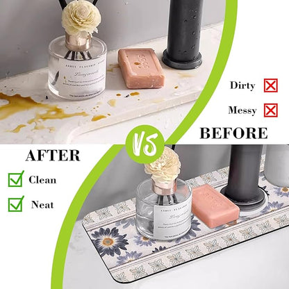 Sink Faucet Absorbing Mat Vintage Embroidery Flowers Sink Splash Guard Drying