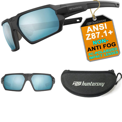 HTS HUNTERSKY Q37 Polarized Shooting Safety Sunglasses ANSI Z87.1 Military Blue Mirror Impact Resistant Lens Ballistic Eye Pro Army Hunting Tactical Airsoft Motorcycle Driving