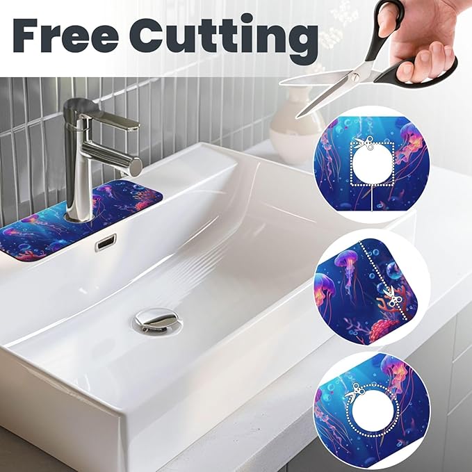 Faucet Draining Mat For Kitchen Sink, Ocean Jellyfish Corals Diatom Mud