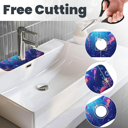 Faucet Draining Mat For Kitchen Sink, Ocean Jellyfish Corals Diatom Mud