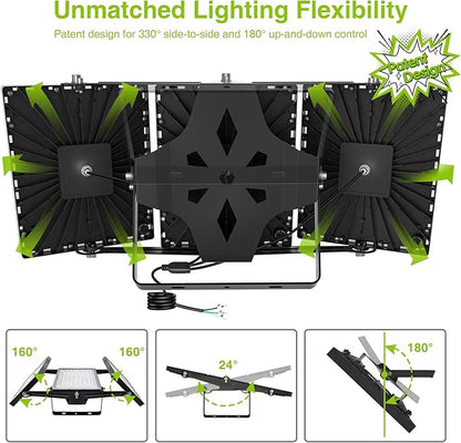 LED Flood Light Outdoor, STASUN 600W 60000lm 6000K Daylight White IP66 Waterproof, Commercial Parking Lot Light,3 Heads for Yard Street Stadium House Floodlight Bright Security Lights for Outdoor Area