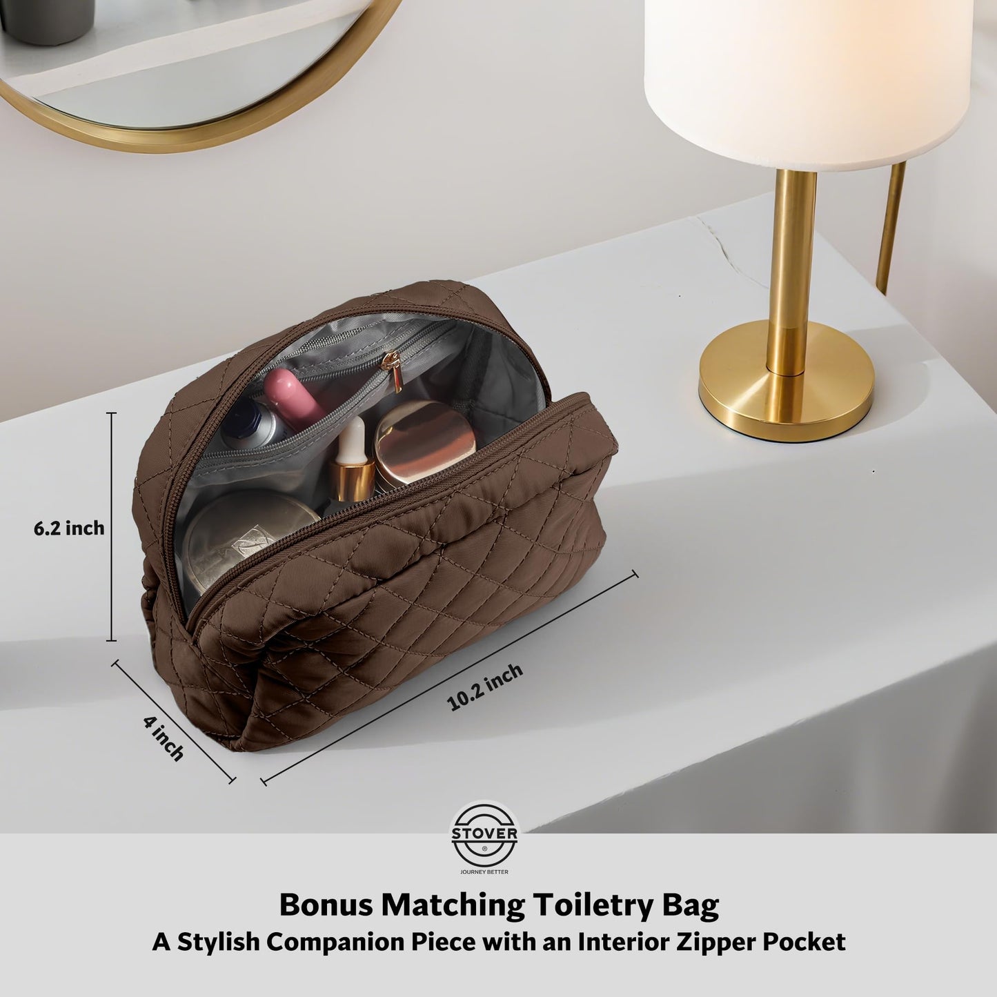 STOVER Women’s Convertible Garment Duffel Bag for Travel – 2-in-1 Carry-On Weekender/Overnight Tote - Wrinkle-Free Dresses, Suits & Clothes + Shoe Compartment & Bonus Toiletry Bag (Mocha Brown)