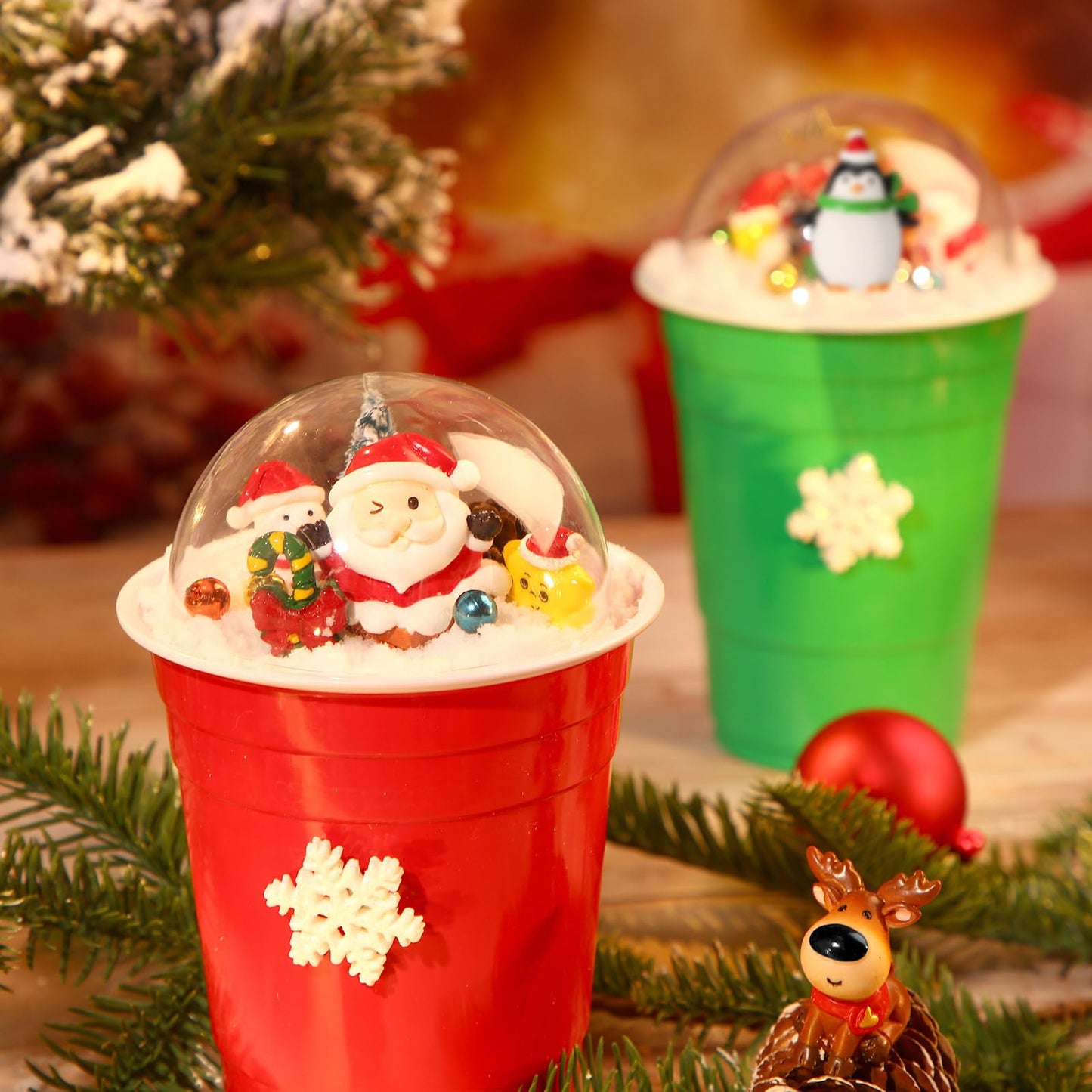 Roowest 96 Pcs Miniature Ornaments for Snow Globe Kit DIY Christmas Village Decoration Christmas Figurines Mini Ornaments with Snowman Reindeer Santa Claus Snowflake(Dark Green Light Green Silver)