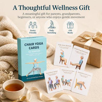 HuanRanYo Oversized Chair Yoga Cards for Seniors, 53 Seated Yoga & Stretch Poses, Large-Print Step-by-Step Exercise Deck with Storage Box, Low-Impact Mobility & Flexibility Workouts for Older Adults