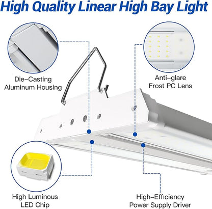 JTT LED Linear Shop Lights 150W, 21000LM 360° Adjustable Led High Bay Lights 5000K Daylight 120-277V, Led Garage Light for Shop Workshop Store Commercial Supermarket Warehouse Basement, 4-Pack ETL