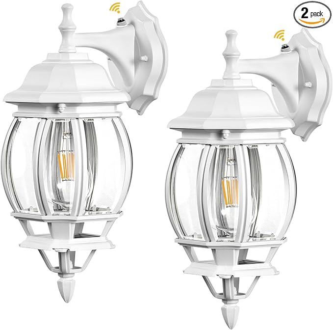 VIANIS White Porch Lights Outdoor, 2 Pack Dusk to Dawn Exterior Lighting Fixtures for House, Modern Outdoor Wall Sconce Lantern for Patio Coach, Anti-Rust Waterproof Outdoor Garage Lights Wall Mount