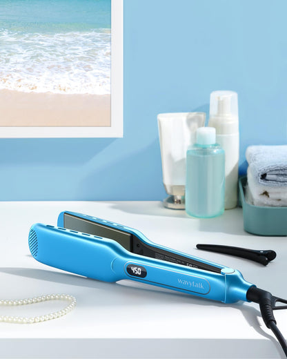 Wavytalk Wet to Straight Hair Straightener, Titanium 1.75 Inch Vent Sesh Wide Flat Iron, Straightener for Damp or Dry Hair with Dual Voltage Leave Silky & Smooth, Black